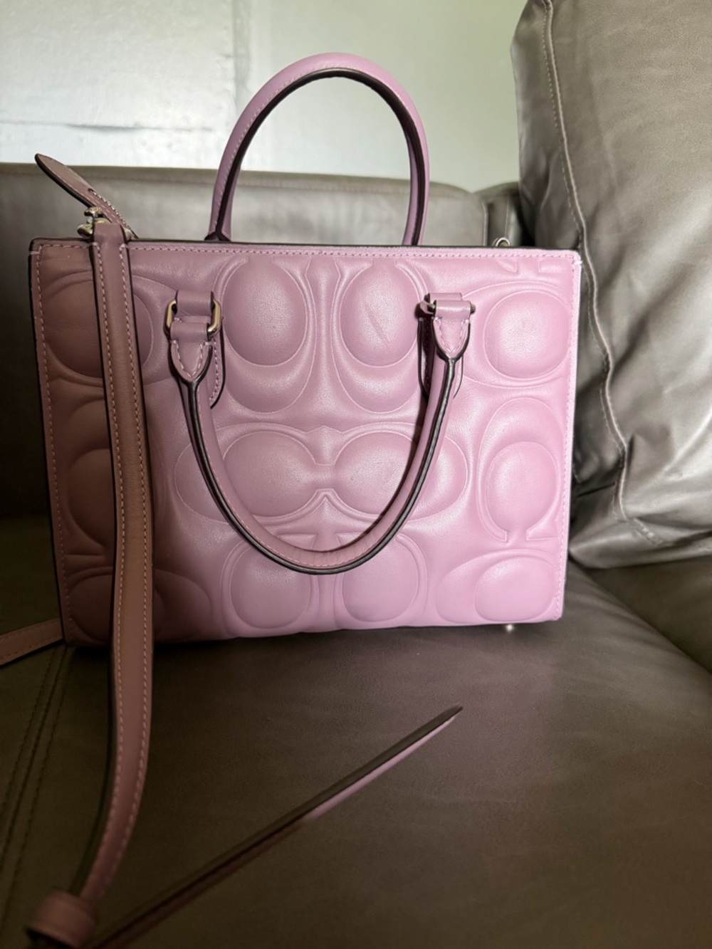 Coach lavender purple Embossed Leather Satchel with 2 matching short wallets - Picture 2 of 6